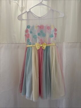 Jona Michelle Pastel Multi-Color Tulle Dress with Yellow Bow